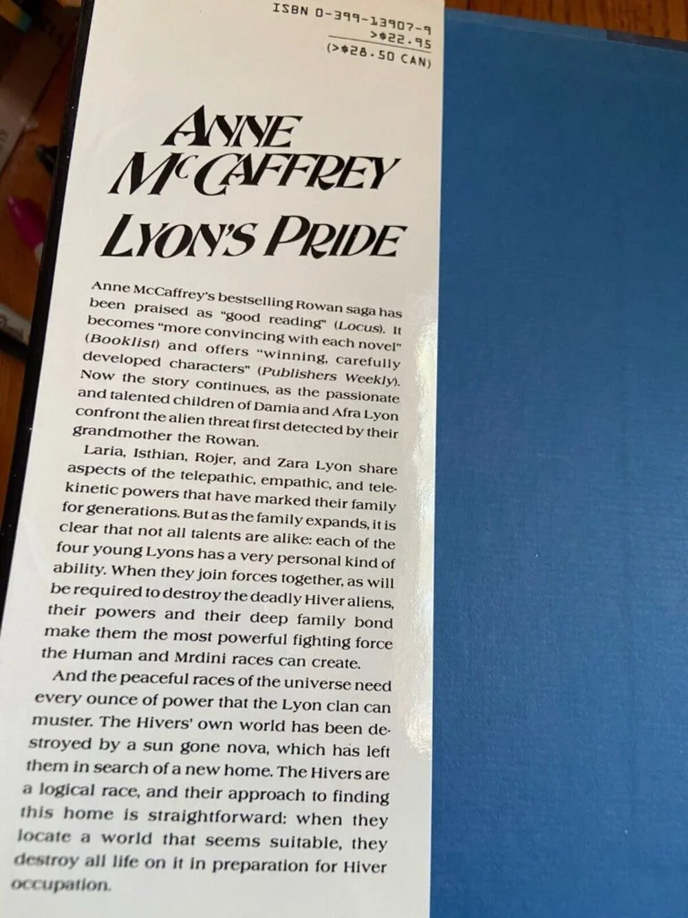 Anne McCaffrey Lyons Pride Sci-Fi 1st Ed & Printing Hardcover 1994 Tower & Hive